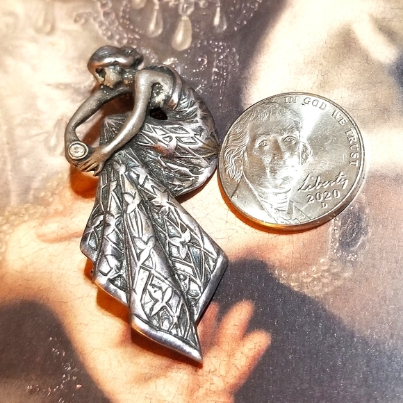 VTG Art Nouveau Sand Cast Sterling Silver Lady Brooch - Picture 5 of 7